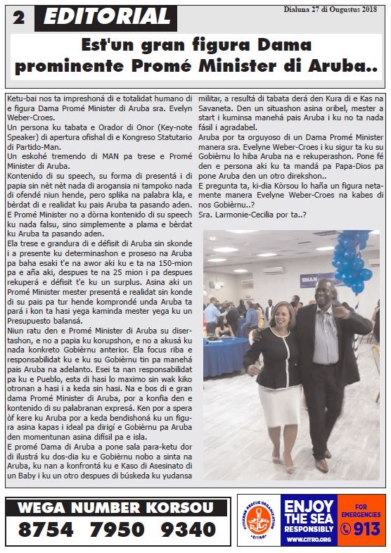 Estun Gran Figura Dama Prominente Prome Minister Di Aruba